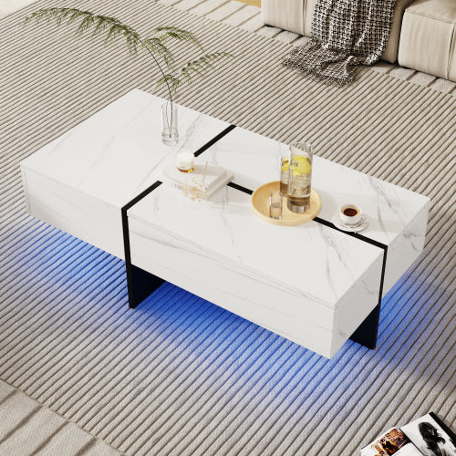 White Marble Gloss Coffee Table LED App Control