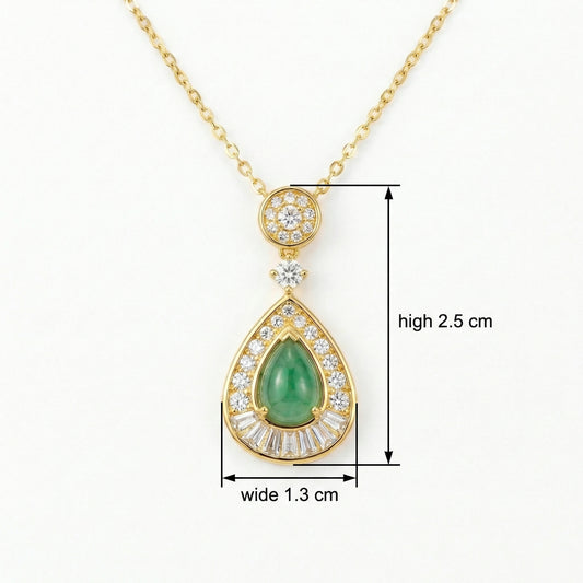 Elegant Sterling Silver Jadeite Teardrop Pendant Diamond Accent Jewelry
