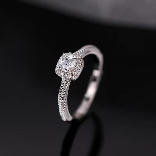 S999 Sterling Silver Square Zircon Women Luxury Ring
