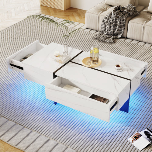White Marble Gloss Coffee Table LED App Control