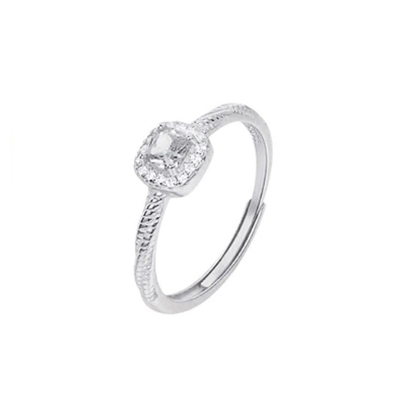 S999 Sterling Silver Square Zircon Women Luxury Ring