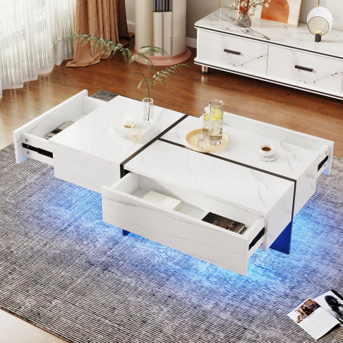 White Marble Gloss Coffee Table LED App Control