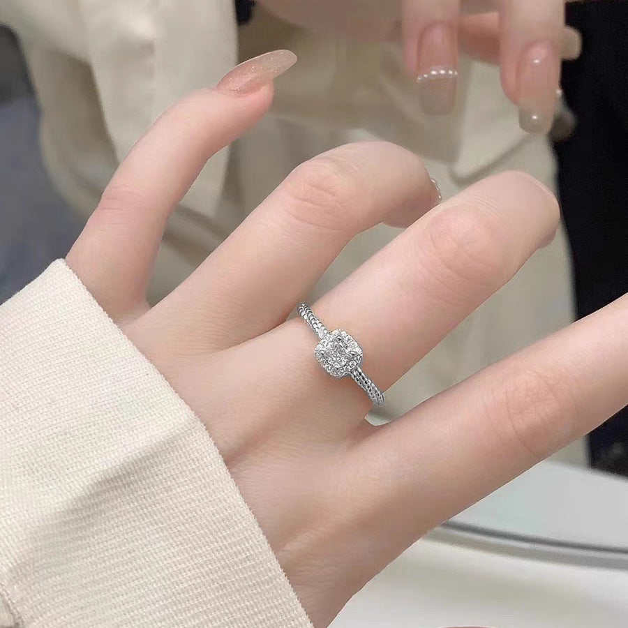 S999 Sterling Silver Square Zircon Women Luxury Ring
