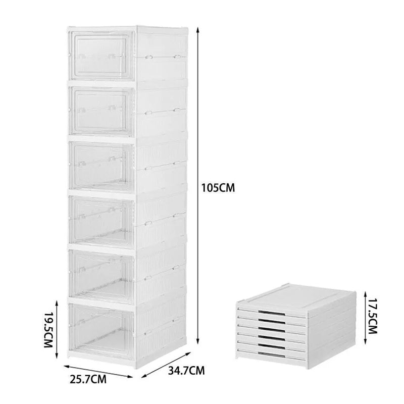 6 Tier Stackable Foldable Plastic Shoe Storage Organizer Boxes