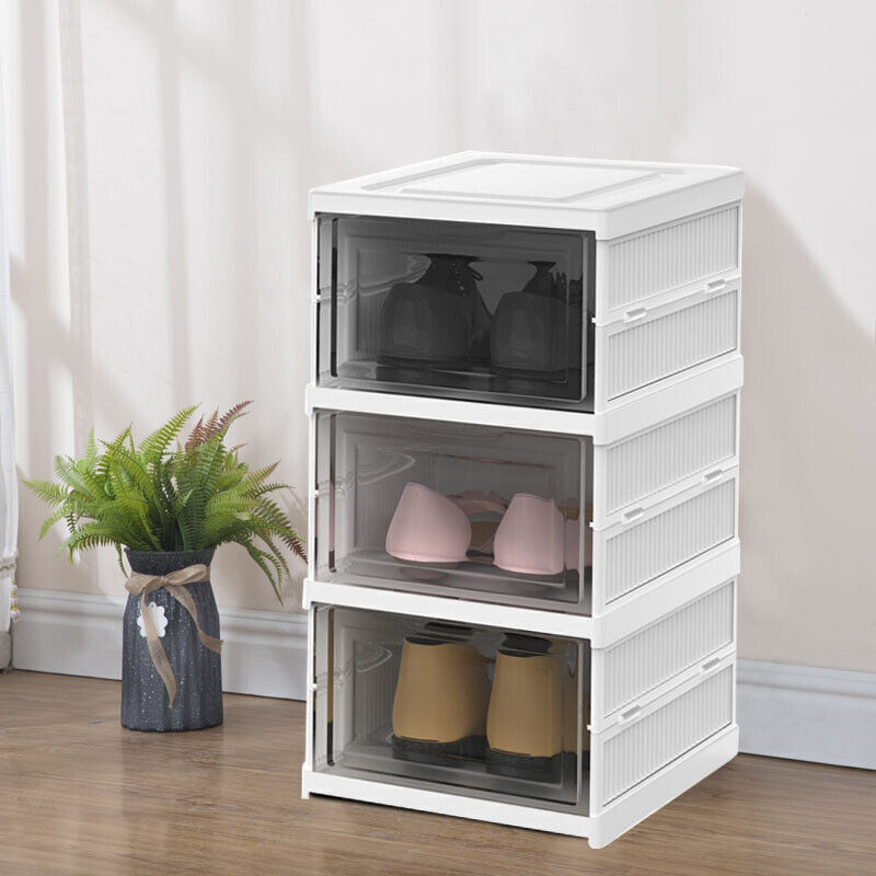 6 Tier Stackable Foldable Plastic Shoe Storage Organizer Boxes