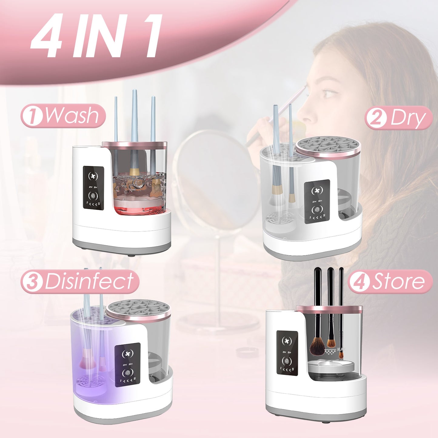 4 in 1 Electric Makeup Brush Cleaner UV Dryer Storage Machine
