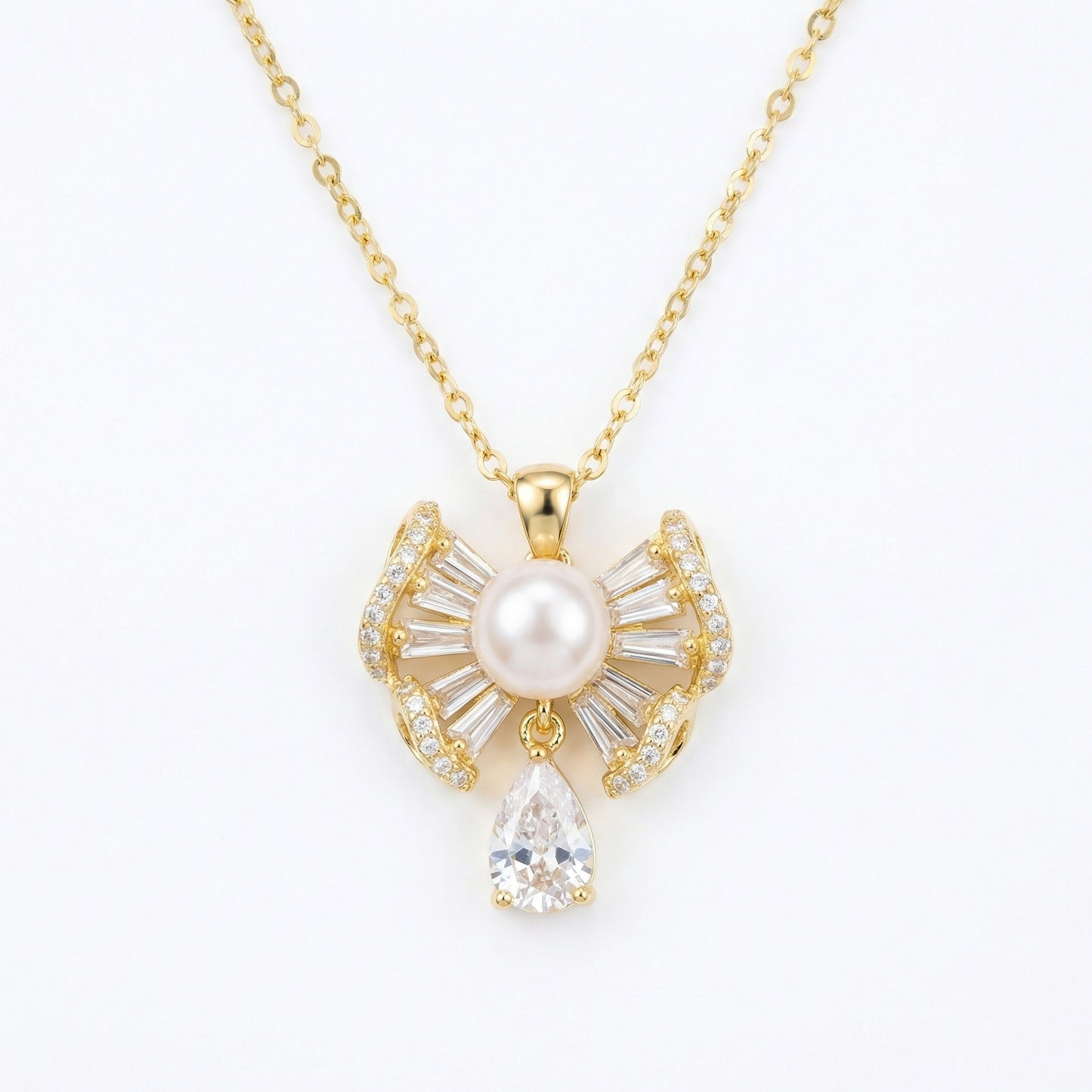 Sterling Silver Bow Pearl Teardrop Pendant Elegant Jewelry