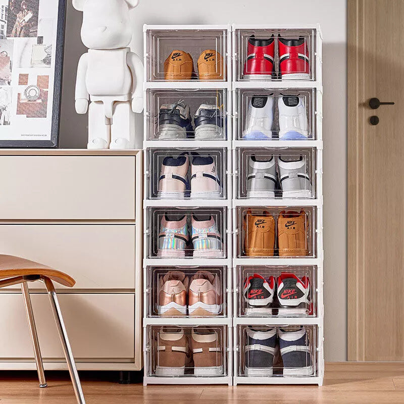 6 Tier Stackable Foldable Plastic Shoe Storage Organizer Boxes