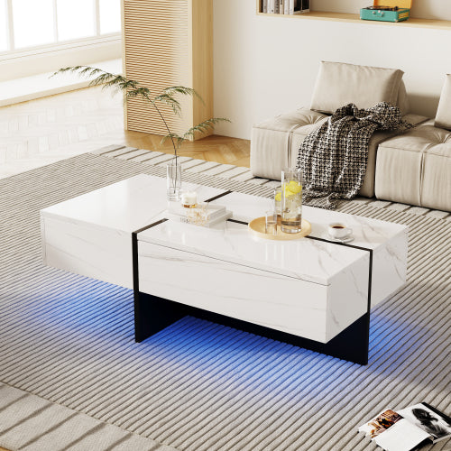 White Marble Gloss Coffee Table LED App Control