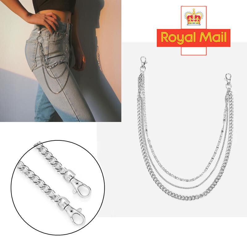 Three Layer Jeans Pants Metal Chain Punk Belt Style