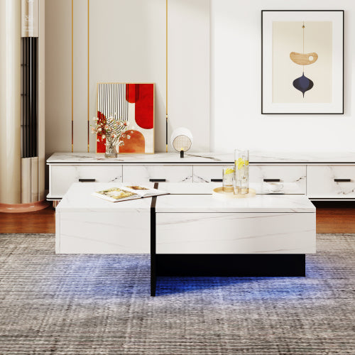 White Marble Gloss Coffee Table LED App Control