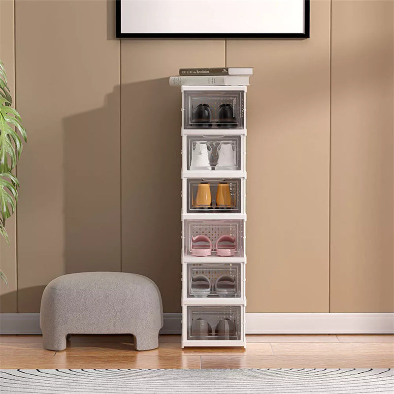 6 Tier Stackable Foldable Plastic Shoe Storage Organizer Boxes