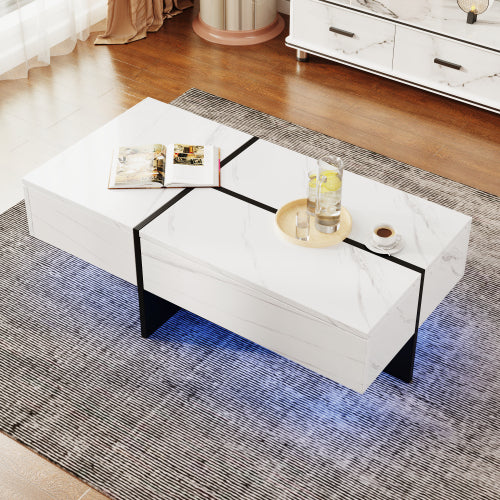 White Marble Gloss Coffee Table LED App Control