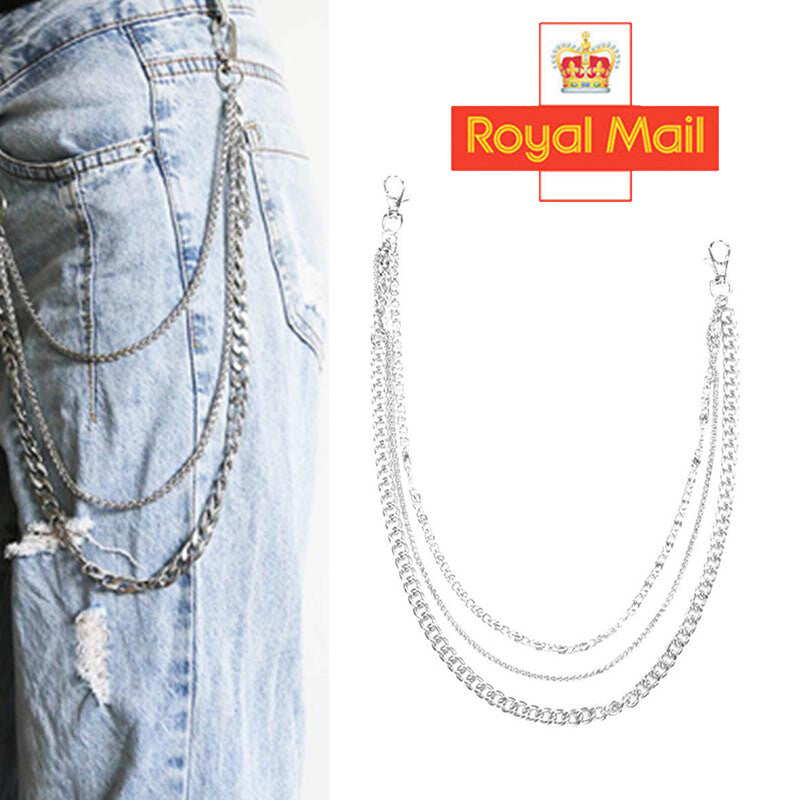 Three Layer Jeans Pants Metal Chain Punk Belt Style