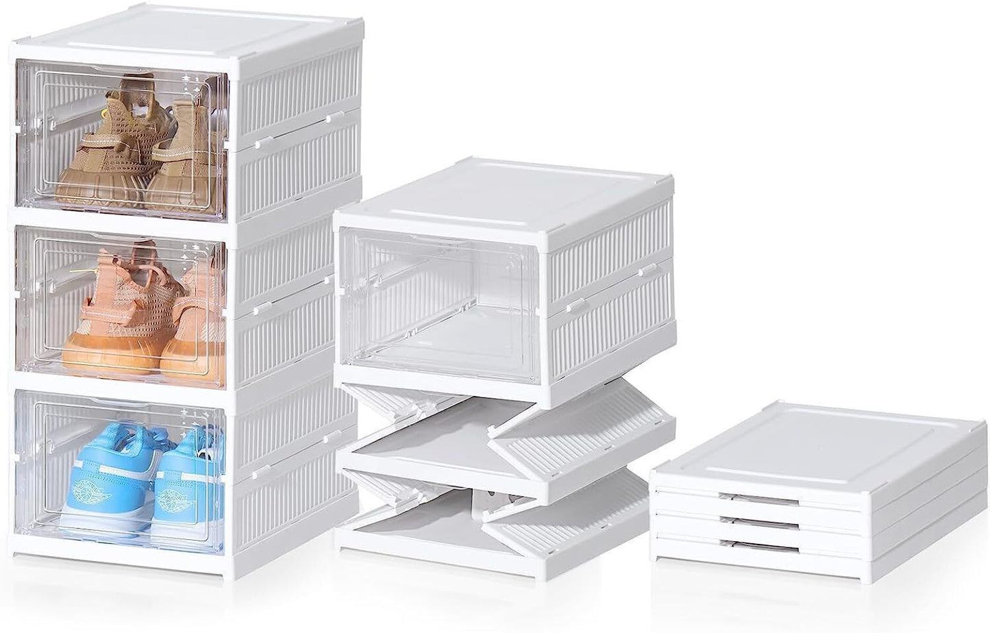 6 Tier Stackable Foldable Plastic Shoe Storage Organizer Boxes