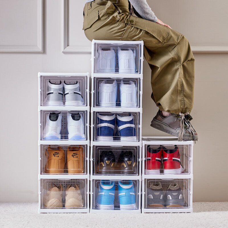 6 Tier Stackable Foldable Plastic Shoe Storage Organizer Boxes