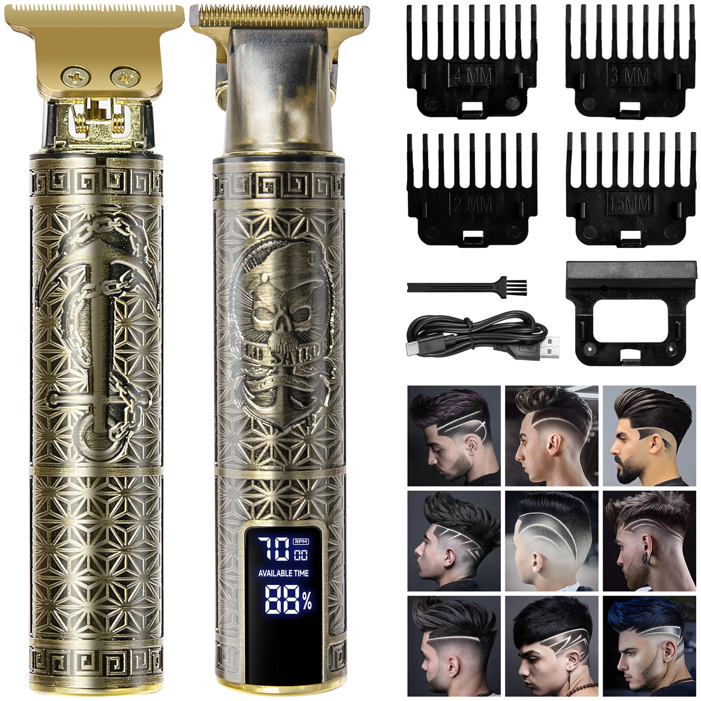 Professional Cordless Men's Hair Clippers Beard Trimmer Machine Electric
