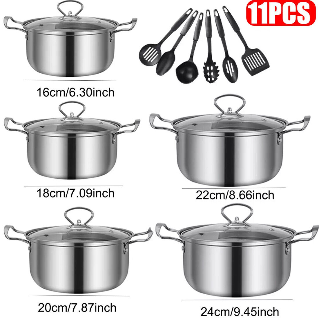 11 Piece Nonstick Stainless Steel Induction Cookware Set
