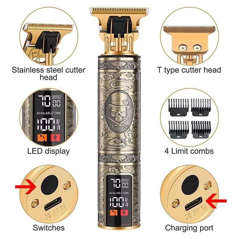 Professional Cordless Men's Hair Clippers Beard Trimmer Machine Electric