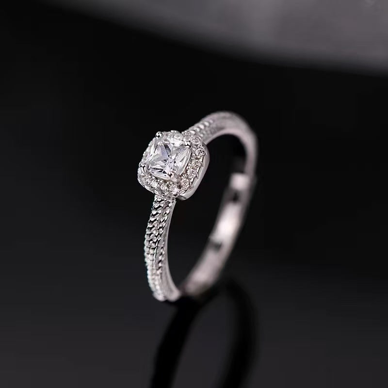 S999 Sterling Silver Square Zircon Women Luxury Ring